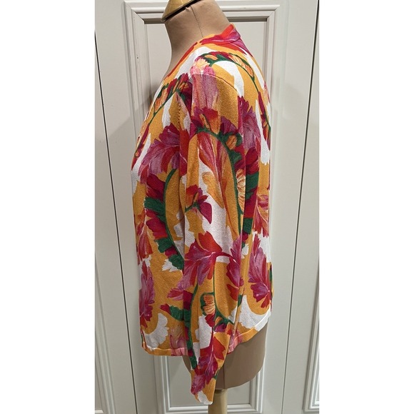 Chico's Women's Floral Cardigan Sweater Size 1 Lightweight Tropical Colorful - Picture 5 of 8